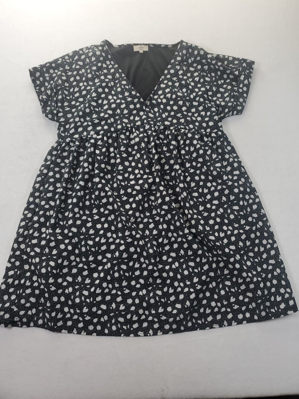 Entro Dress Womens Size M Black/ Light Gray Babydoll V-Neck Short Sleeve